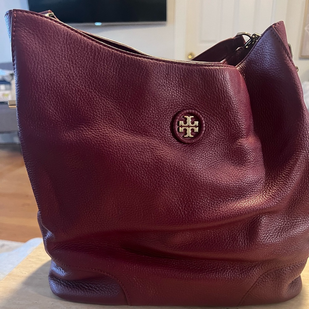 Tory Burch Deep Red Leather Hobo Bag